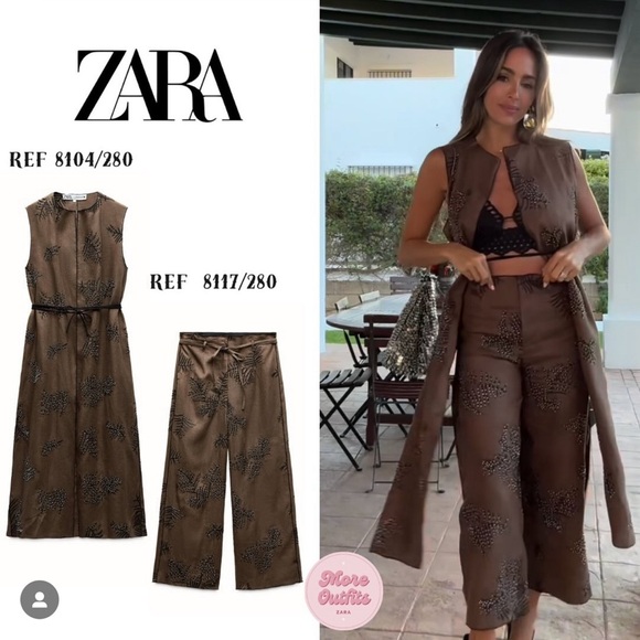 NWT ZARA EMBROIDERED WIDE LEG PANTS ZW COLLECTION - Picture 4 of 16